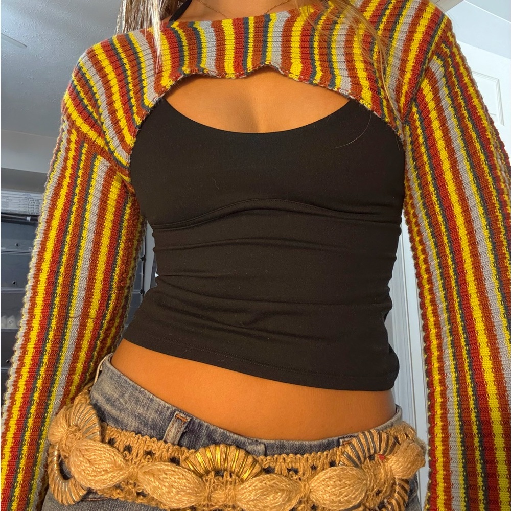 Urban Outfitters Colorful Striped Cable Knitted Shrug Cropped Sweater